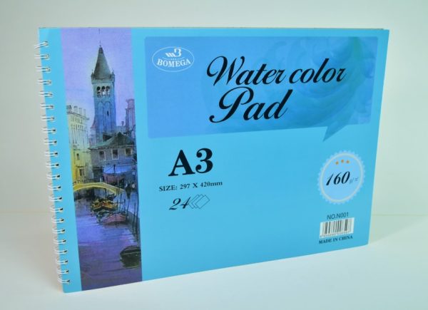 Block de Dibujo Espìral A-3 BOMEGA Wáter color 160 g 24 hjs