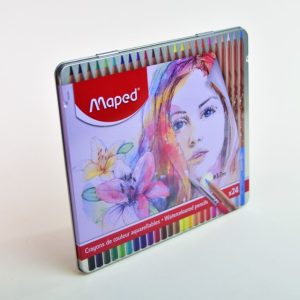 Lápiz de color Acuarelable 24 col. MAPED 32424 Mina de 3.7 mm caja metal