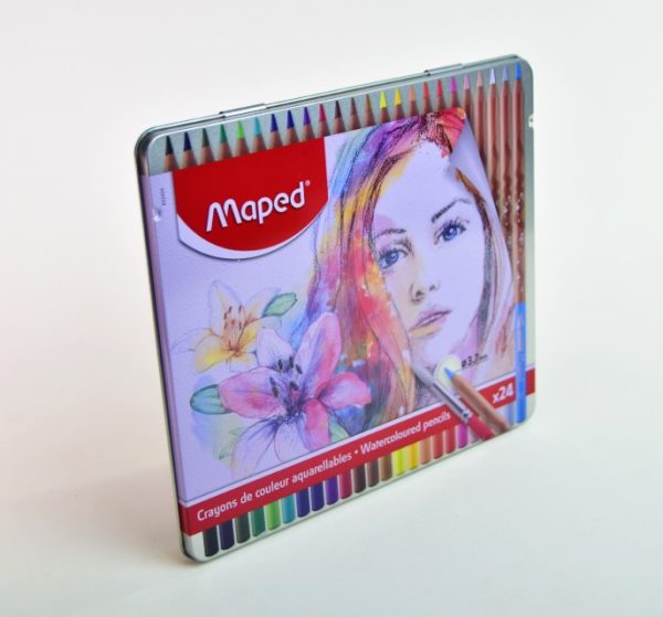 Lápiz de color Acuarelable 24 col. MAPED 32424 Mina de 3.7 mm caja metal