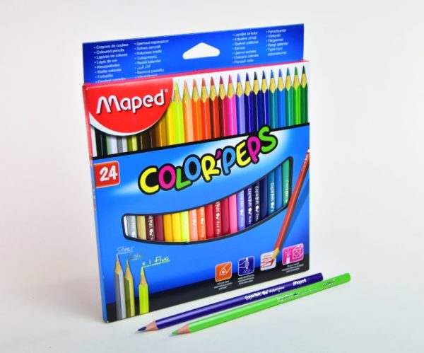 Lápiz de color largo 24 col. MAPED Peps triangular caja cartón 183224