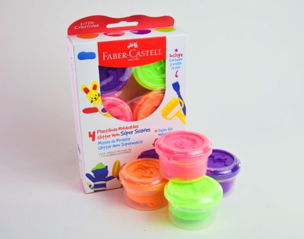 Plastilina 4 colores FABER CASTELL Neón 50 grs Suave