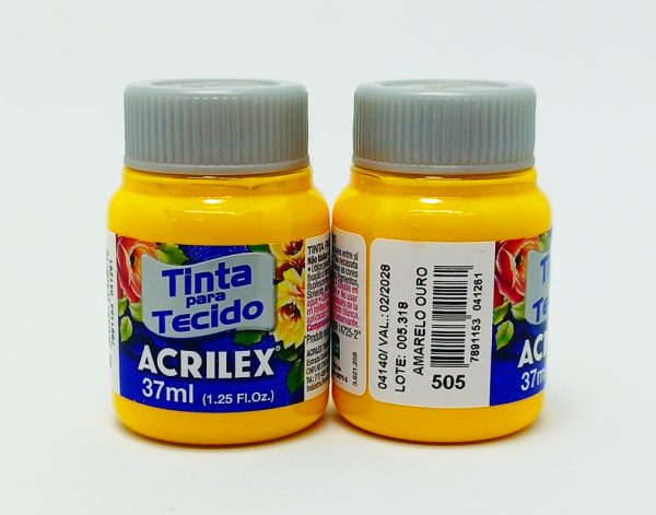 Pintura ACRILEX P/Tela Nº 505 37 ml T/ ploma Amarillo Oro - Imagen 3