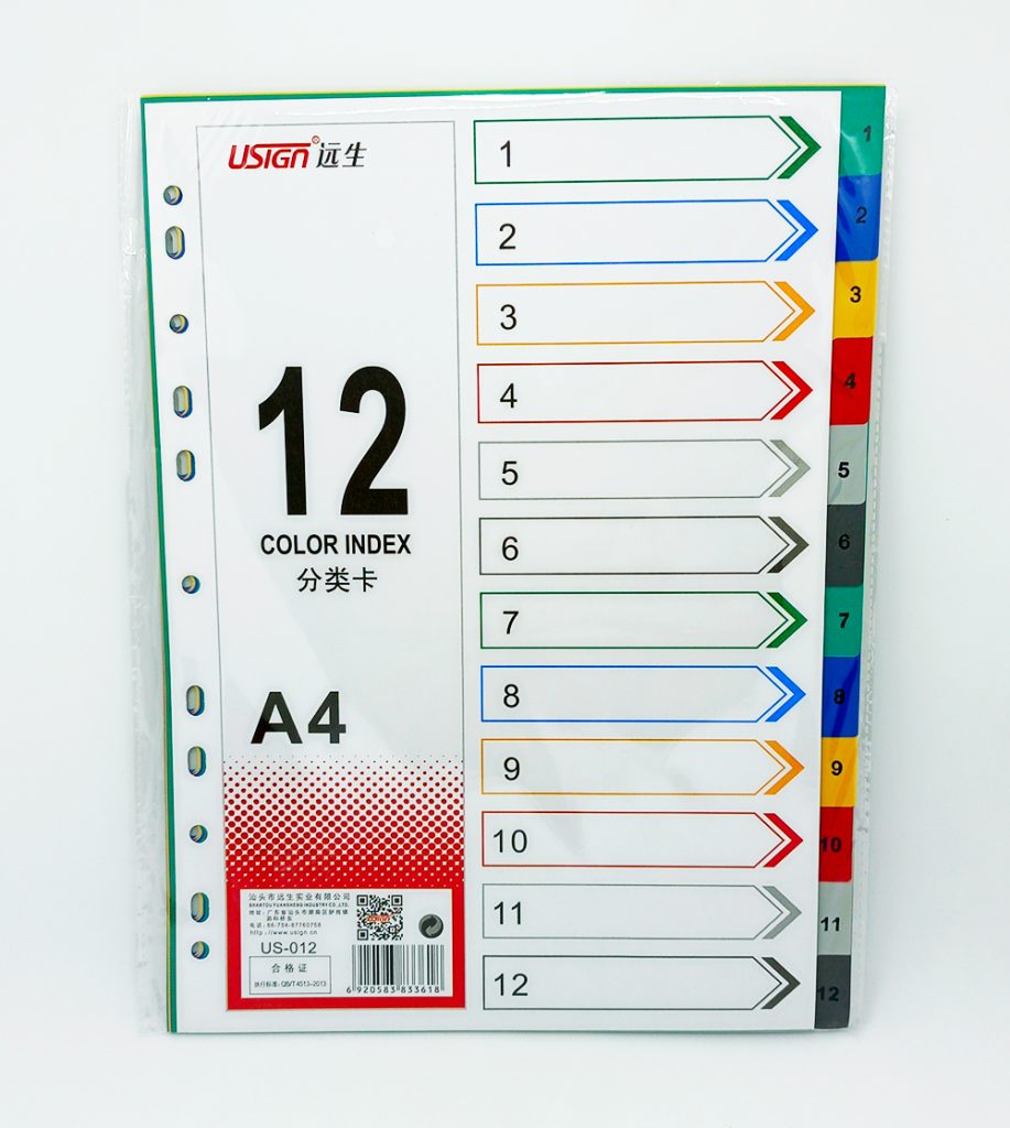 Separador de plástico de 12 pestañas T/A-4 USIGN