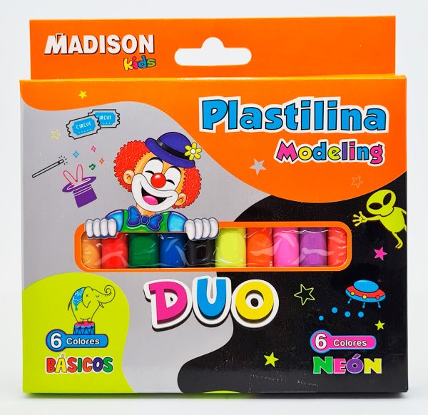 Plastilina 12 colores MADISON Modeling Duo neón/básicos 8952