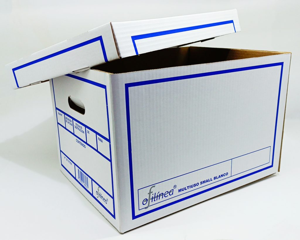 Caja de cartón corrugado 38 x 30.8 x 26 cms (base + tapa) Blanca