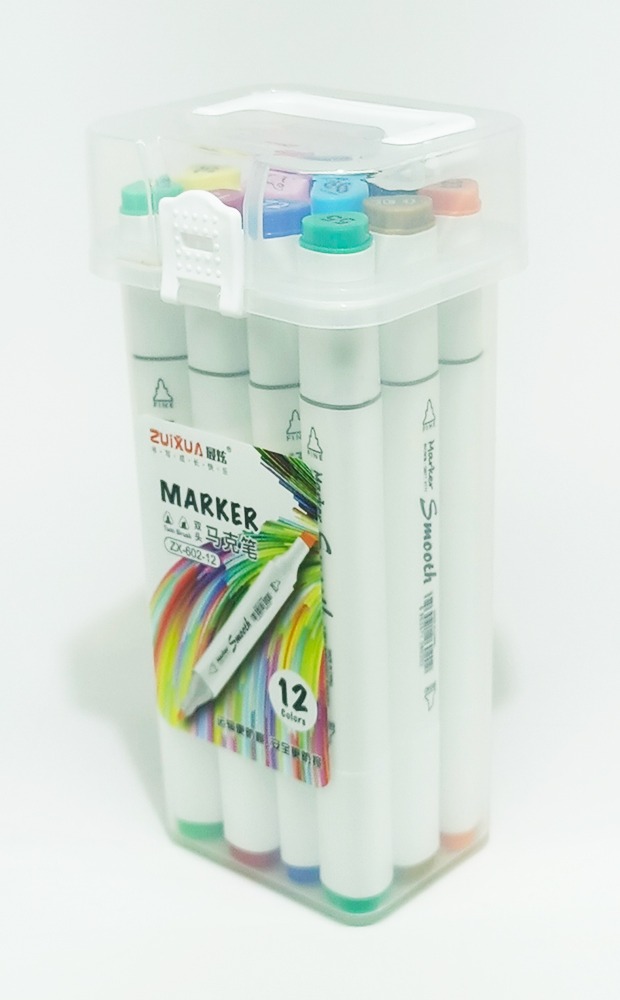 Marcador permanente 12 col ZUIXUA doble punta ZX-602-12 - Imagen 2