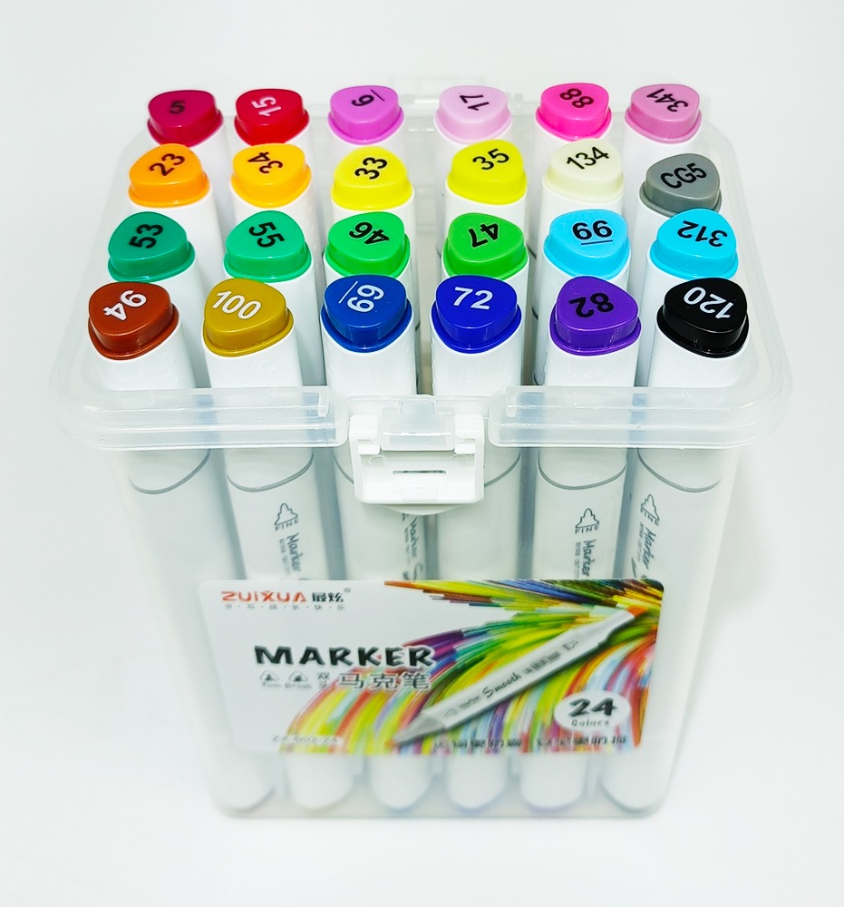 Marcador permanente 24 col. ZUIXUA doble punta ZX-602-24