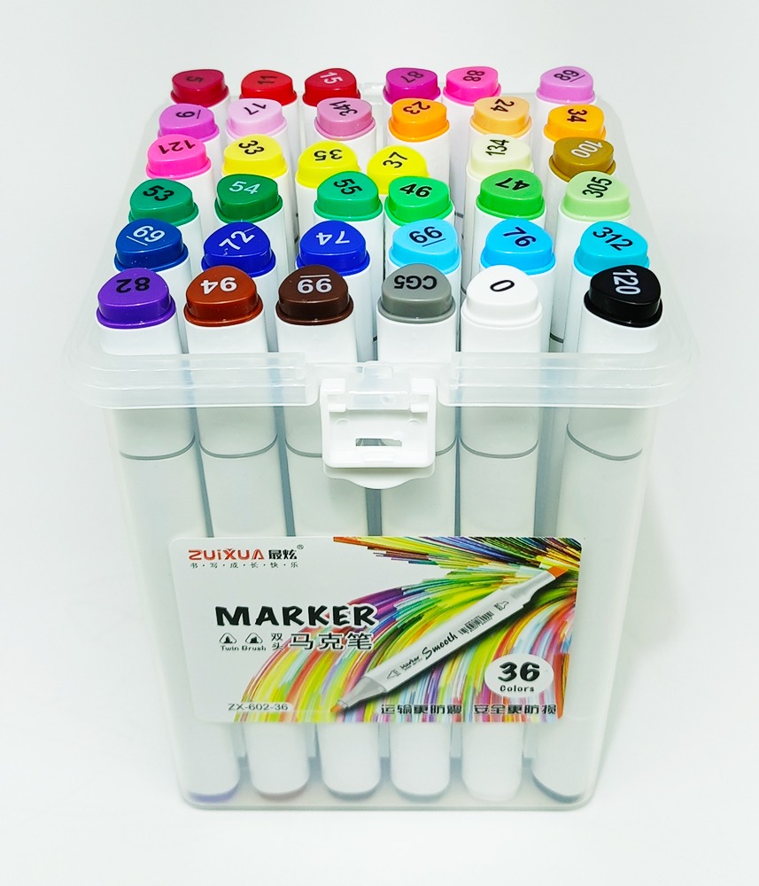 Marcador permanente 36 col ZUIXUA doble punta ZX-602-36