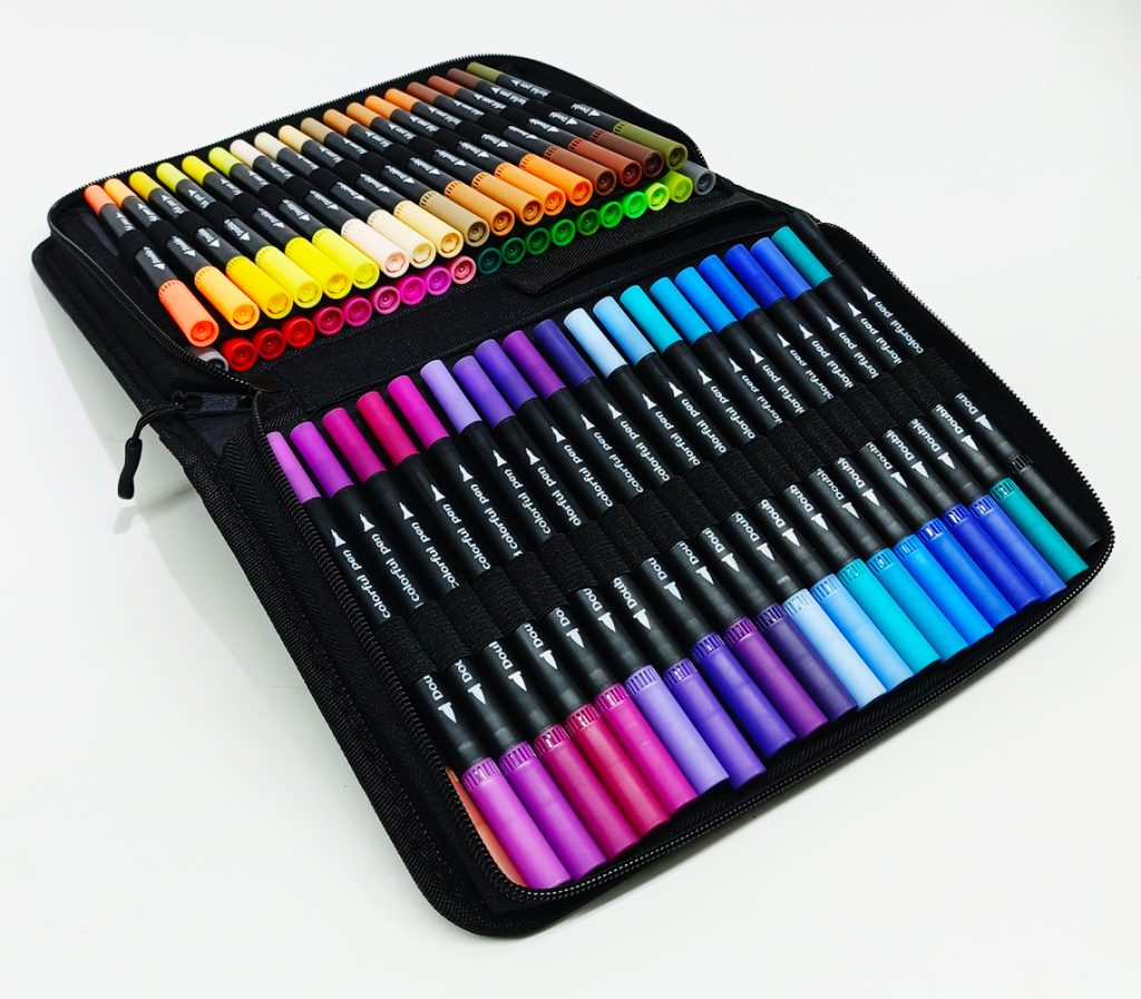 Marcador punta pincel 60 colores DUAL BRUSH DB-60 Doble Punta Estuche de Lona
