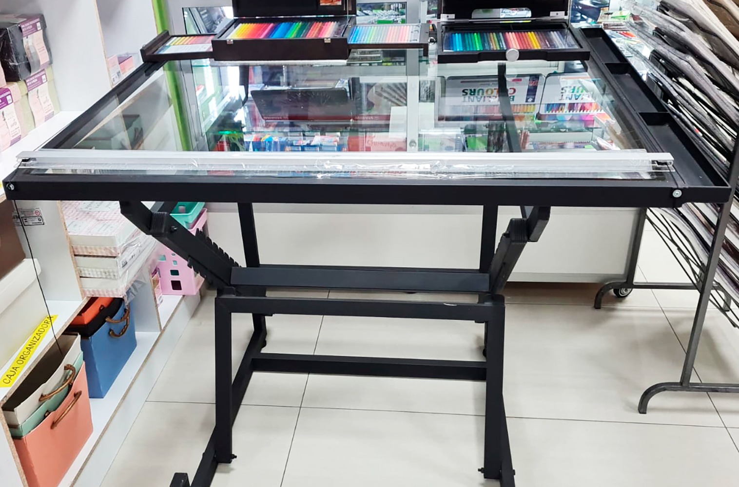 Mesa de Dibujo metálica de 80 x 120 cm tablero de vidrio con regla paralela - Imagen 2