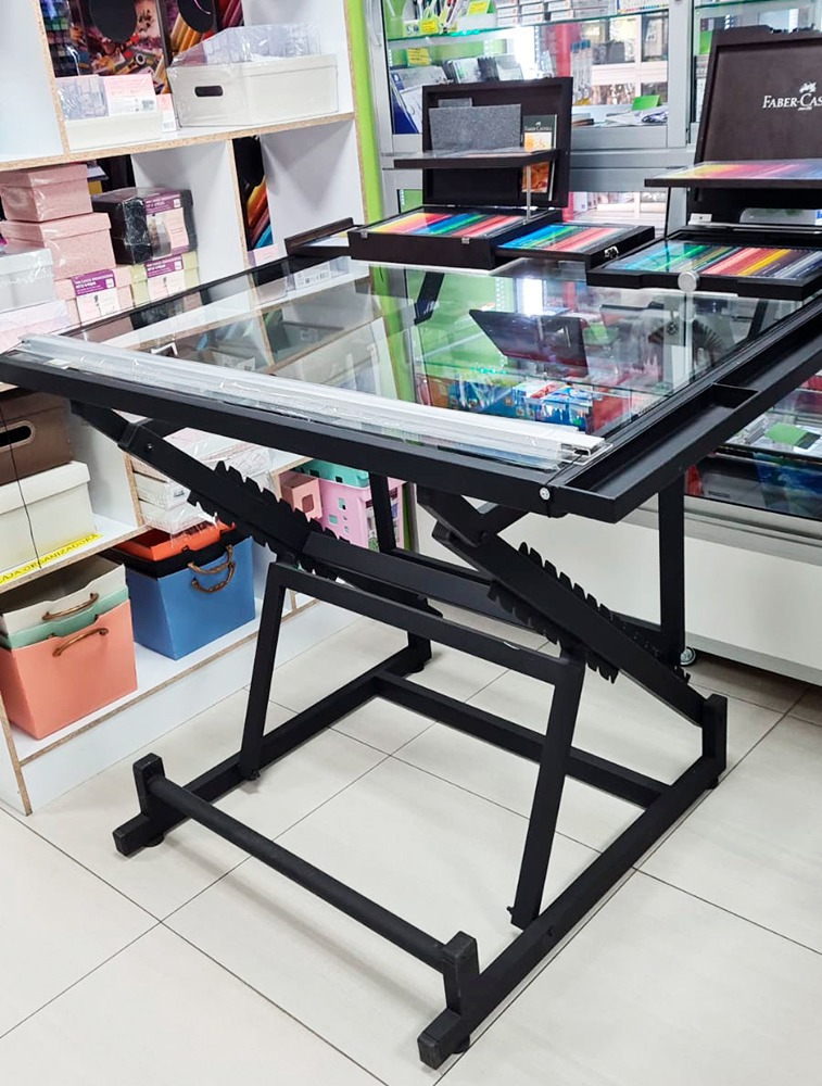 Mesa de Dibujo metálica de 80 x 120 cm tablero de vidrio con regla paralela