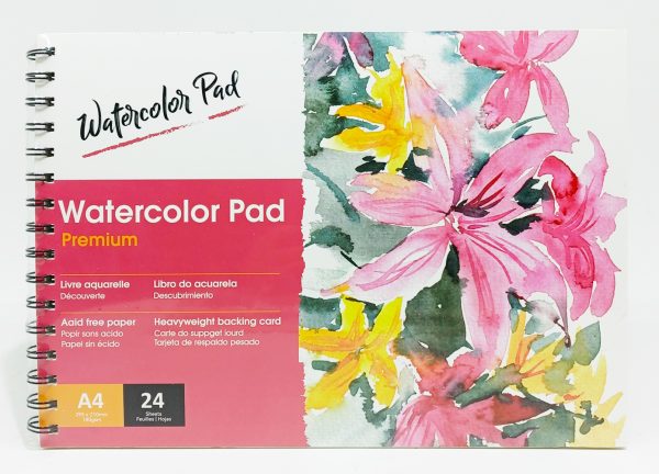 Block de Dibujo Espiral A-4 WATERCOLOR Pad Premium 24 hojas 180 gr para Acuarela WA42401