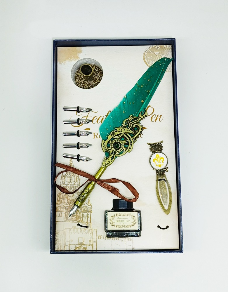 Plumillas para Caligrafía LANGKONGQUE Y-2503 6 plumillas + Canuto + Tinta + separador de página.