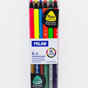 Lápiz de color largo 6 col. MILAN Bicolor Fluo-Metal 713306