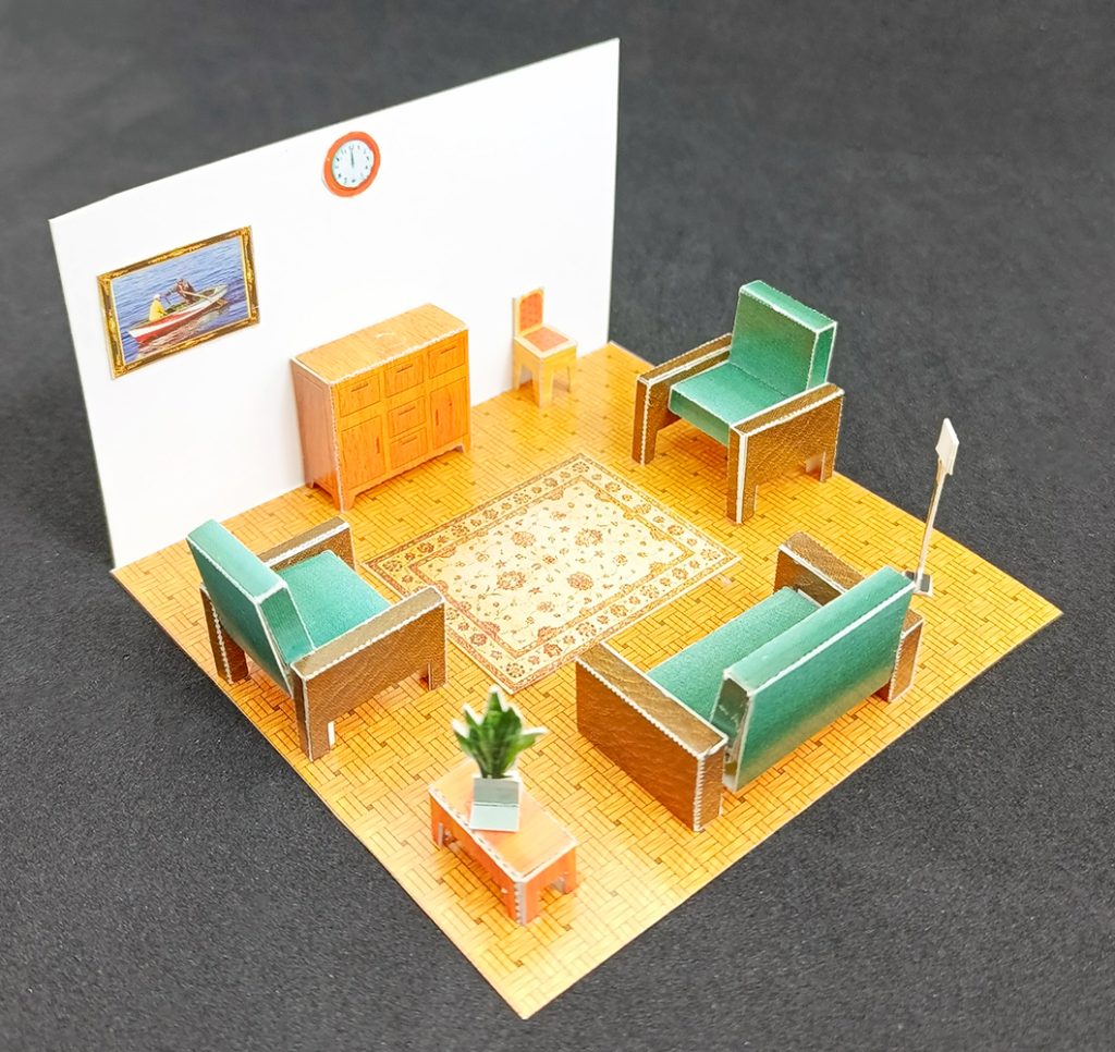 Juego de Living armado de cartulina escala 1:50