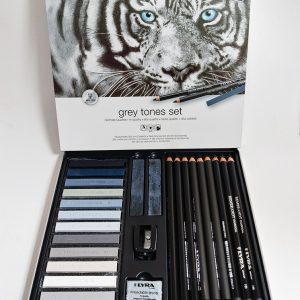 Set de lápices artísticos LYRA tonos Grey más accesorios 25 piezas para bocetos 2051251 caja de metal