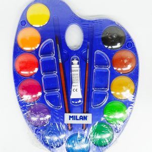 Acuarelas de 12 colores MILAN + 3 accesorios 54412 con paleta estuche de plástico