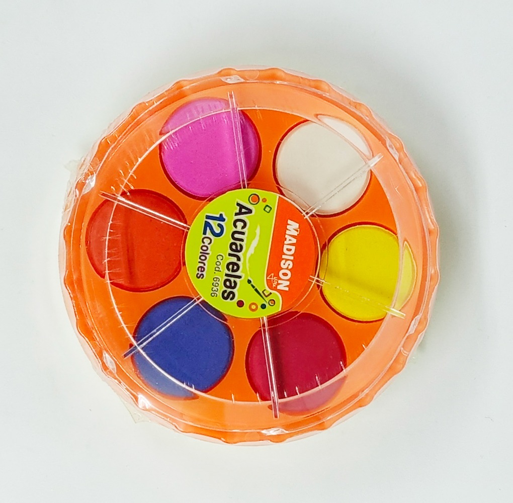 Acuarelas de 12 colores MADISON 6936 estuche de plástico Circular