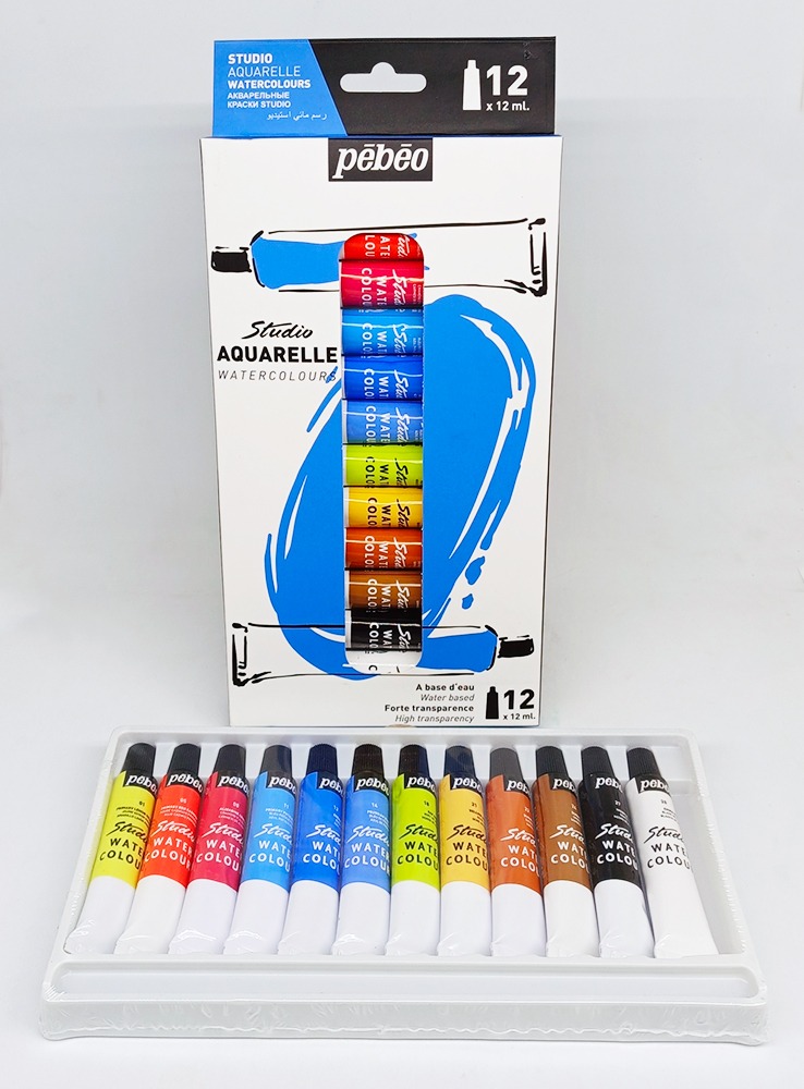 Acuarelas de 12 colores PEBEO 12T tubos de 12 ml.