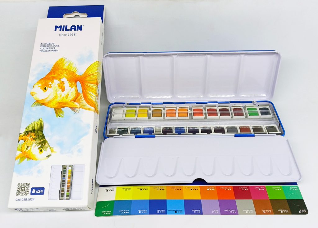 Acuarelas de 24 colores MILAN 05B1624 en Pastillas estuche metálico