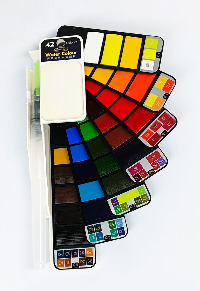 Acuarelas de 42 colores SUPERIOR en pastillas + pincel recargable