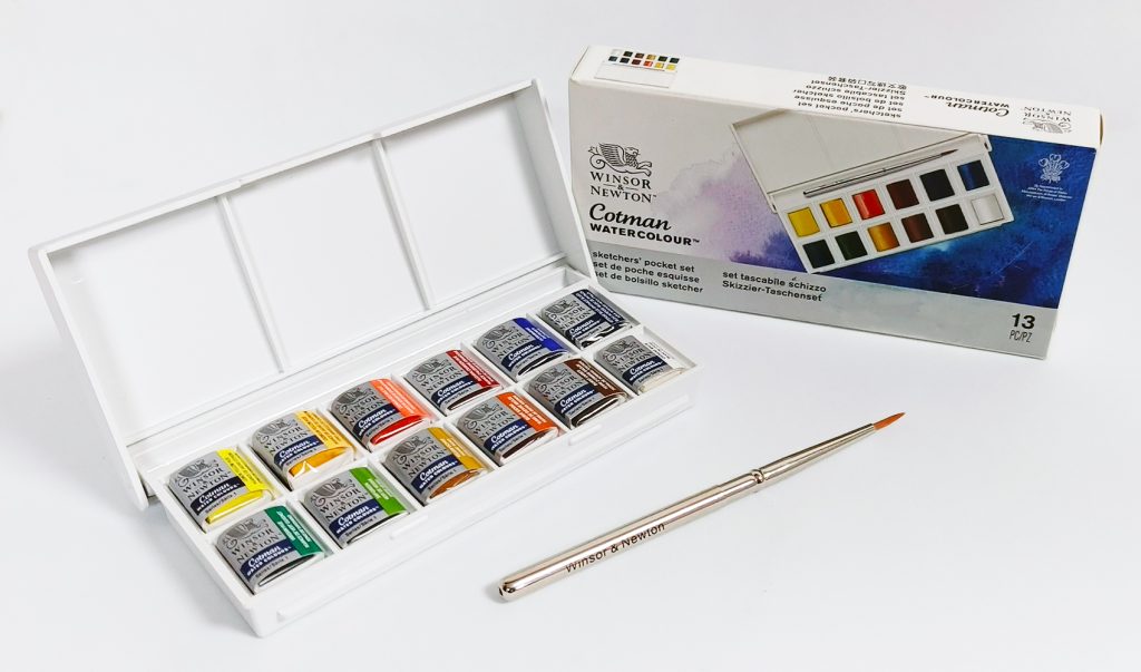 Acuarelas de 12 colores Winsor & Newton Cotman en pastillas + pincel