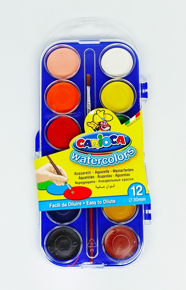 Acuarelas de 12 colores CARIOCA estuche plástico