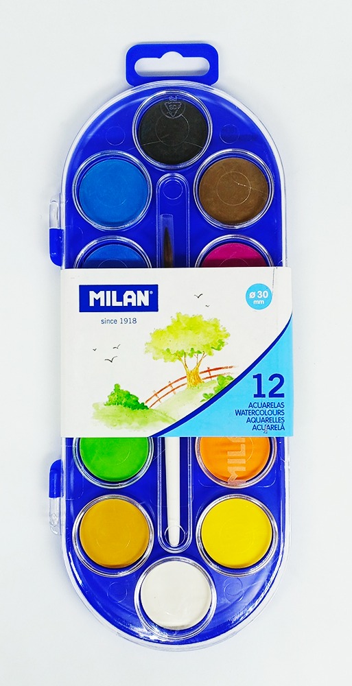 Acuarelas de 12 colores MILAN 80011 estuche plástico rectangular