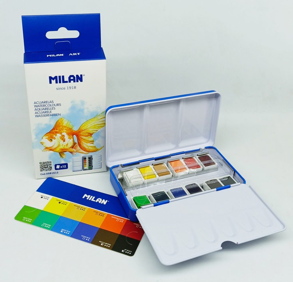 Acuarelas de 12 colores MILAN 05B1612 en Pastillas estuche metálico