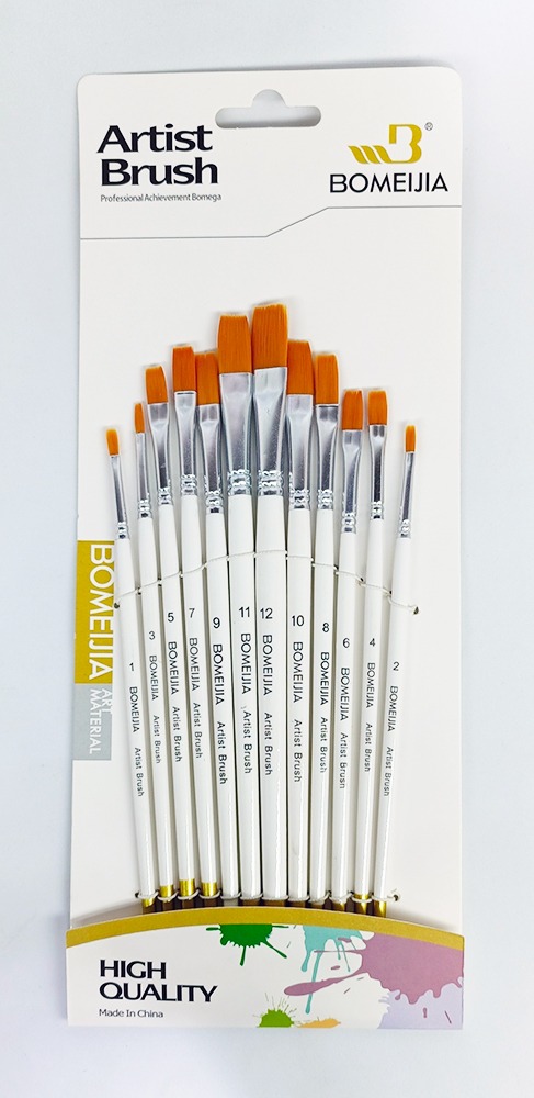 Pincel Set Plano 12 piezas BOMEIJIA pelo sintético AR 5-7
