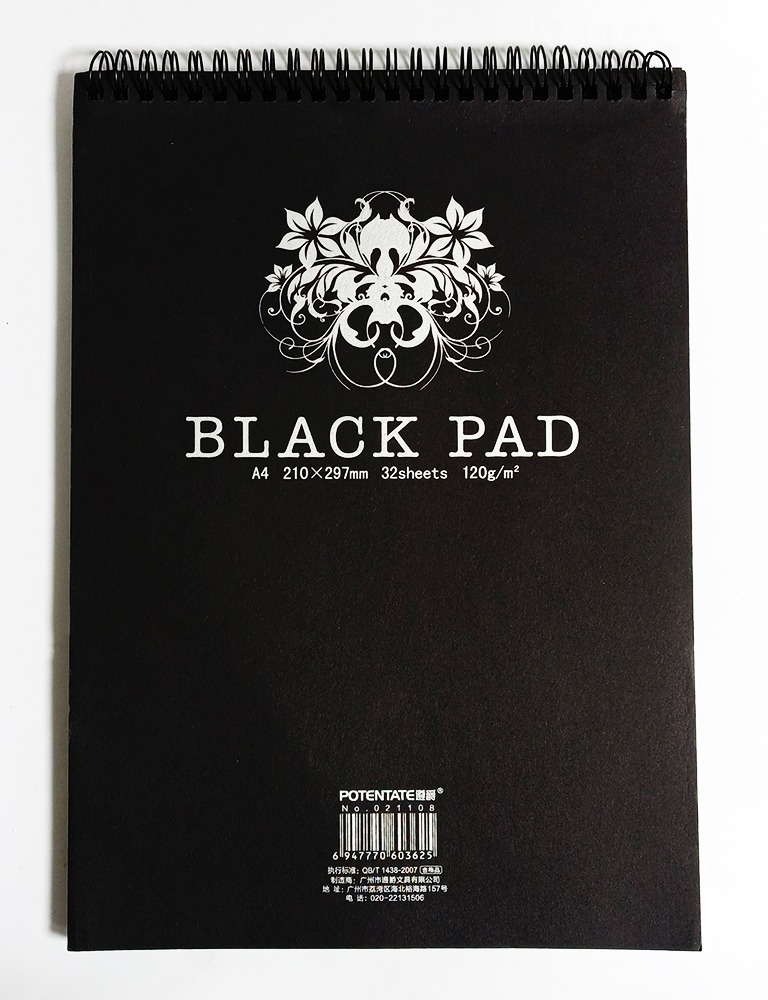 Block de Dibujo A-4 Potentate Black pad AR3-4 32 hojas negras 120 gr