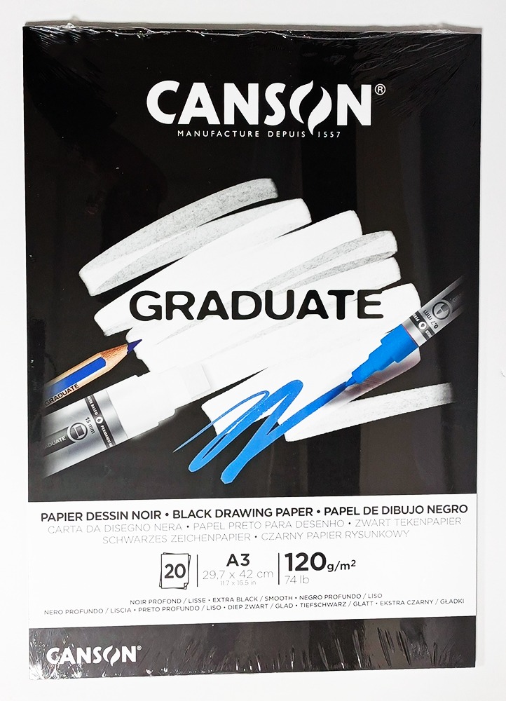 Block de Dibujo A-3 CANSON GRADUATE p/Diseño 120 gr 20 hojas negras