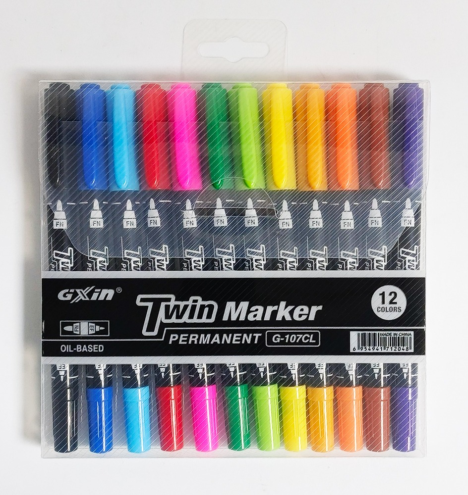 Marcador permanente 12 colores GXIN Delgado doble punta