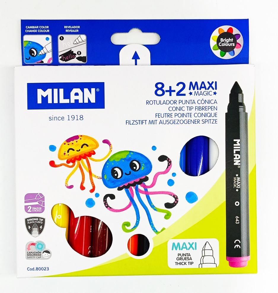 Marcador escolar Grueso 8+2 col. MILAN Maxi Magic 80023 punta cónica