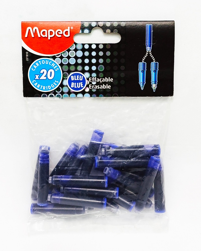 Repuesto de tinta para plumafuente MAPED (20 cartuchos) color Azul