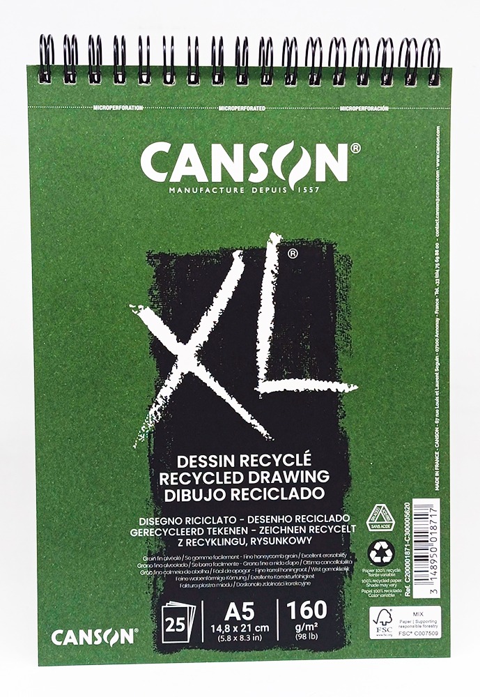 Block de Dibujo espiral A-5 CANSON XL Recycle 160 gr 25 hojas 201871