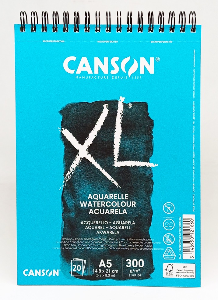 Block de Dibujo Espiral A-5 CANSON XL Aquarelle Para Acuarela 300 gr 20 hojas 2843