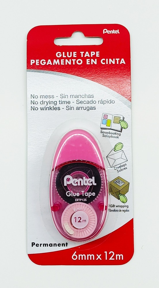 Pegamento en Cinta PENTEL 6mm x 12m ERTP126P02 Rosa